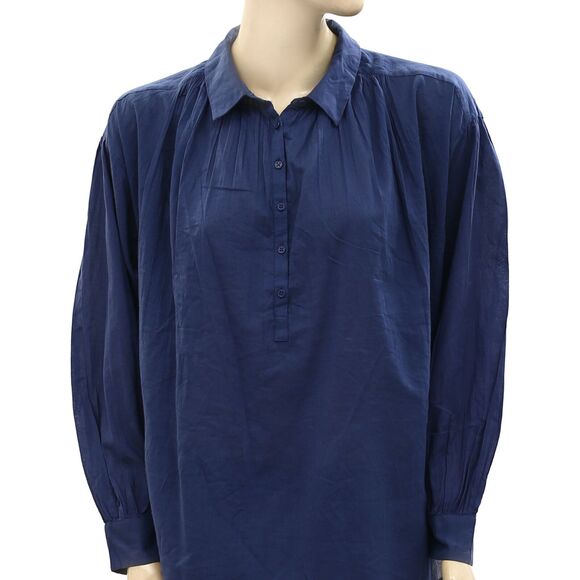 Nili Lotan Miles Tunic Shirt Top Solid Cotton Oversized Blue Formal M 281392 - Picture 6 of 8